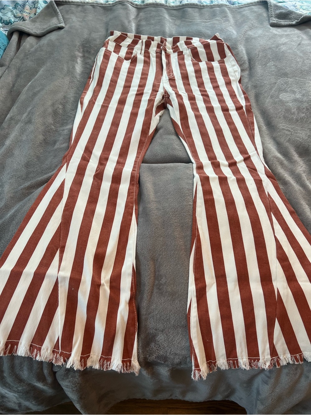 SHEIN Burnt Orange and White Vertical Striped Flare Jeans
